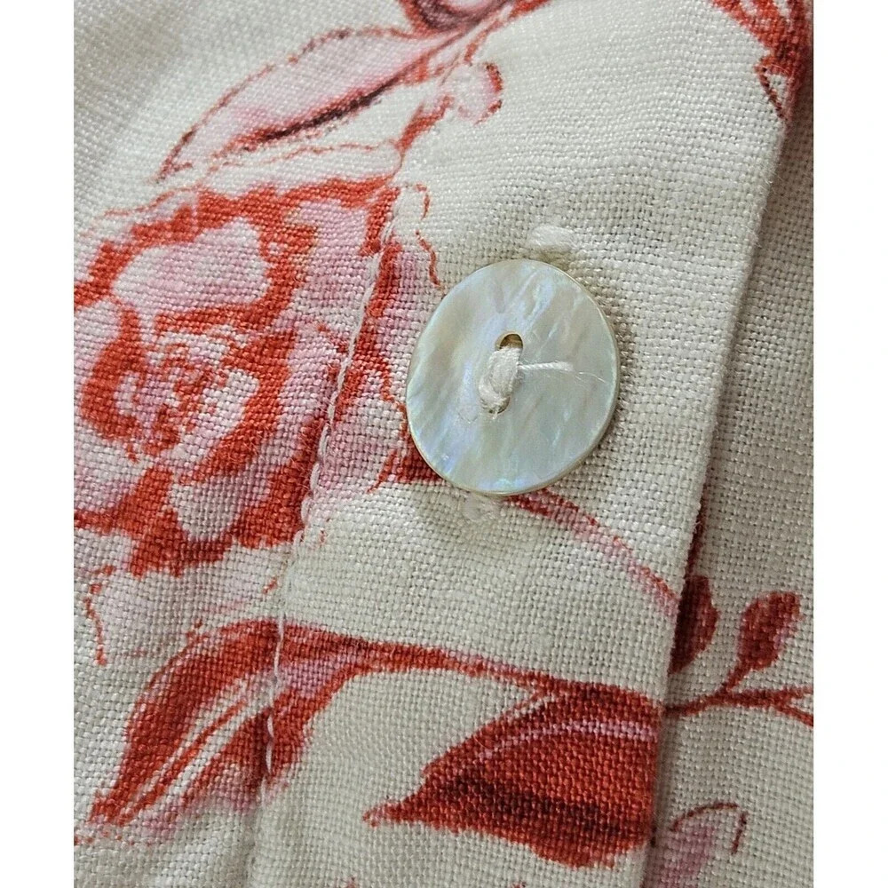 Cynthia Rowley Red Pink Floral Linen Dress Button Down V Neck Sleeveless Size 6 - Picture 6 of 8